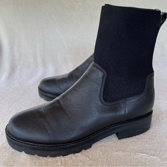 EILEEN FISHER East Leather and Recycled Stretch Knit Sock Boot SIZE 9.5 - Picture 4 of 16